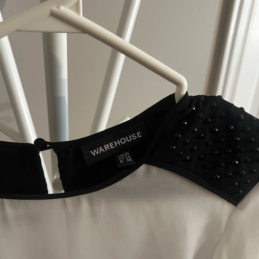 Warehouse Black and White Sheer Blouse - Picture 3 of 4